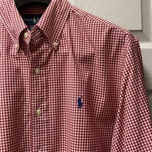 Vintage Polo Ralph Lauren Men's 16 32/33 Classic Fit Shirt Red Gingham Blue Pony
